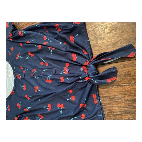 Navy Blue with Cherries Short Sleeve Button Front TShirt - Picture 3 of 4